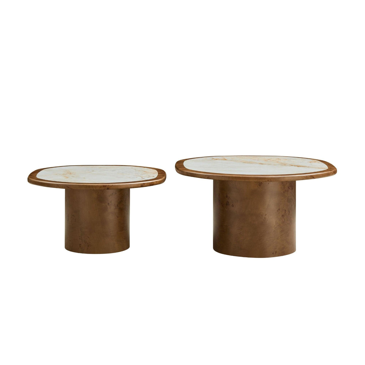 Set of 2 Walnut Burl Wood Nesting Coffee Table Set with Sintered Stone Top