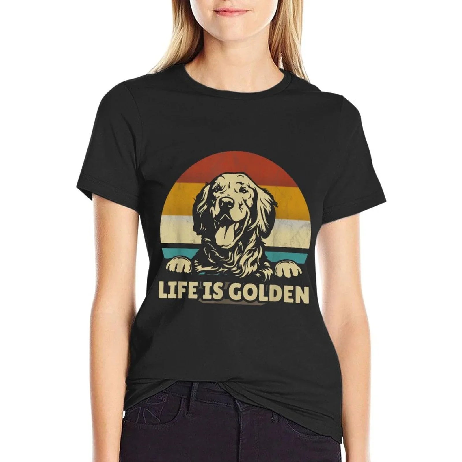 Golden Retriever Dog Life Is Golden Retro Vintage T-Shirt