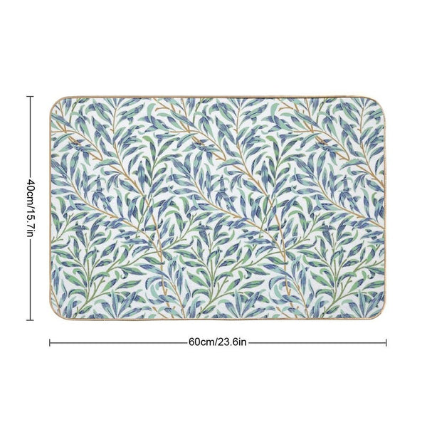 Willow Bough by William Morris - Seamless-  Blue And Green Leaves on Off White Background Bath Mat