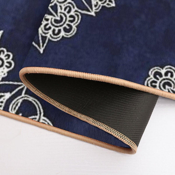 Cream Floral Moroccan Pattern on Deep Indigo Ink Bath Mat