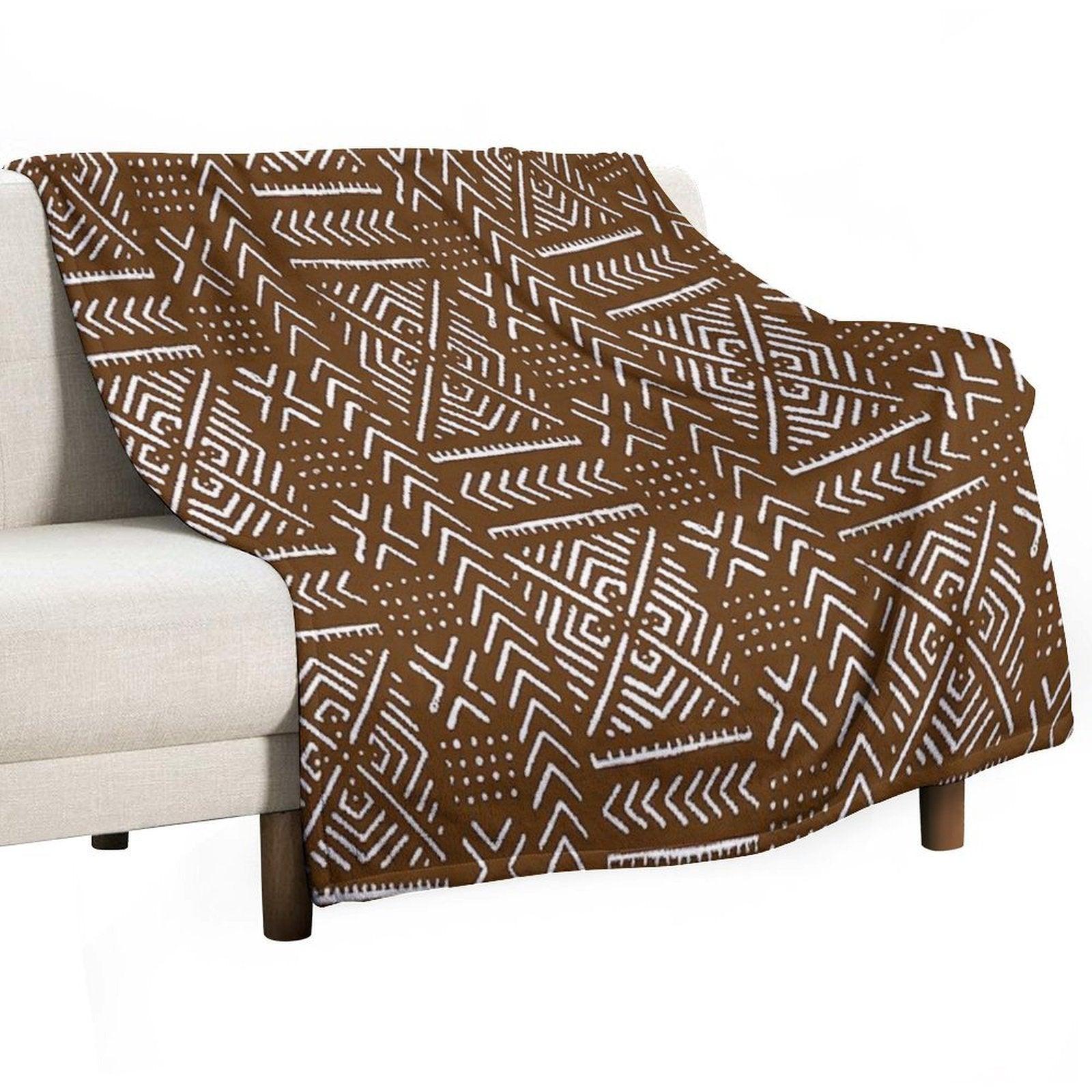 Line Mud Cloth  Brown Throw Blanket