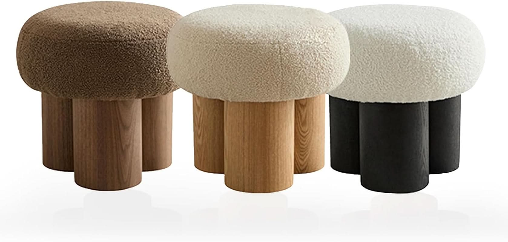 Luxurious Dark Brown Boucle Round Ottoman Footstool