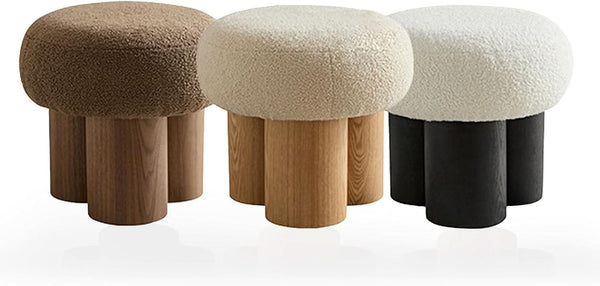 Luxurious Dark Brown Boucle Round Ottoman Footstool