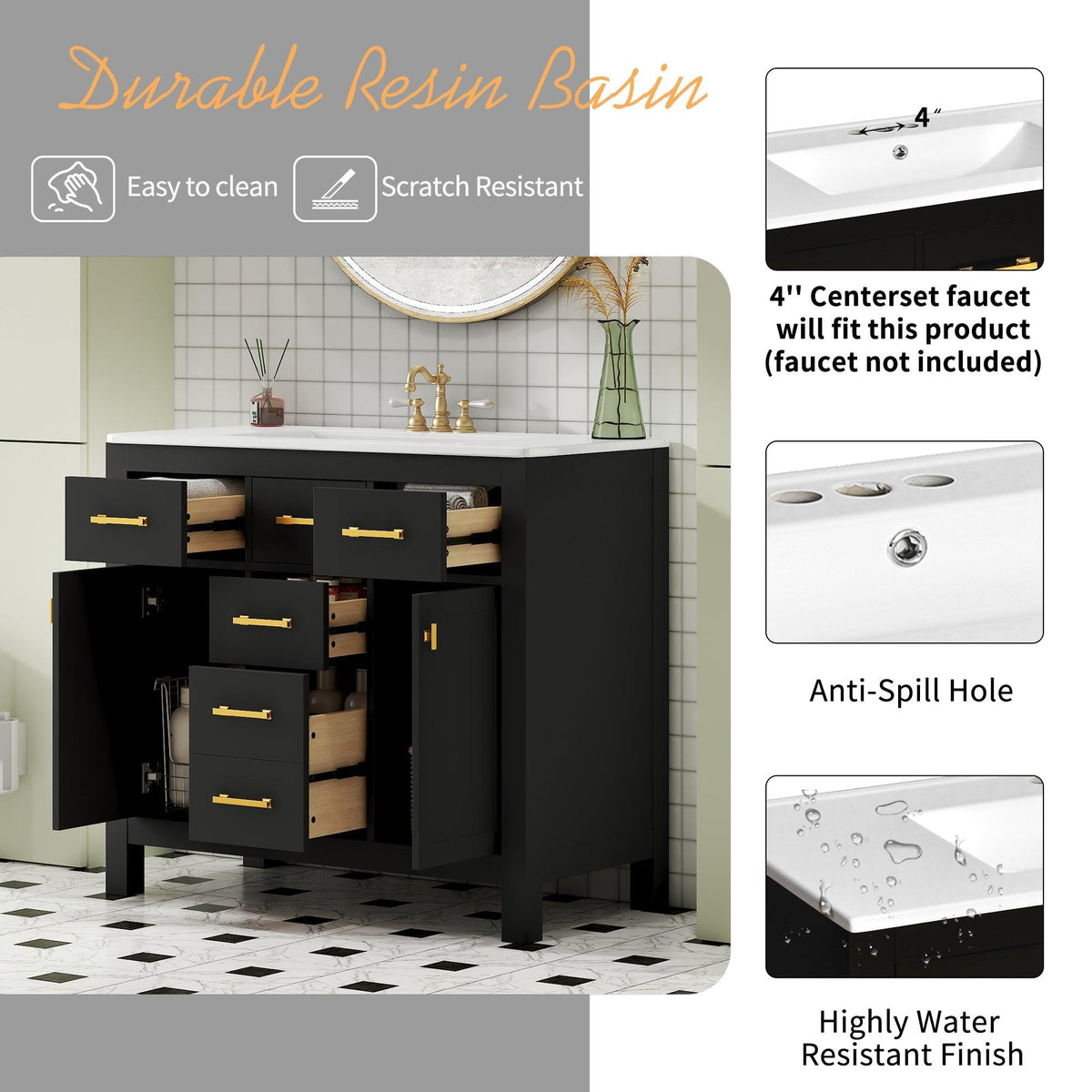 36'' Bathroom Vanity with Ceramic Sink Combo