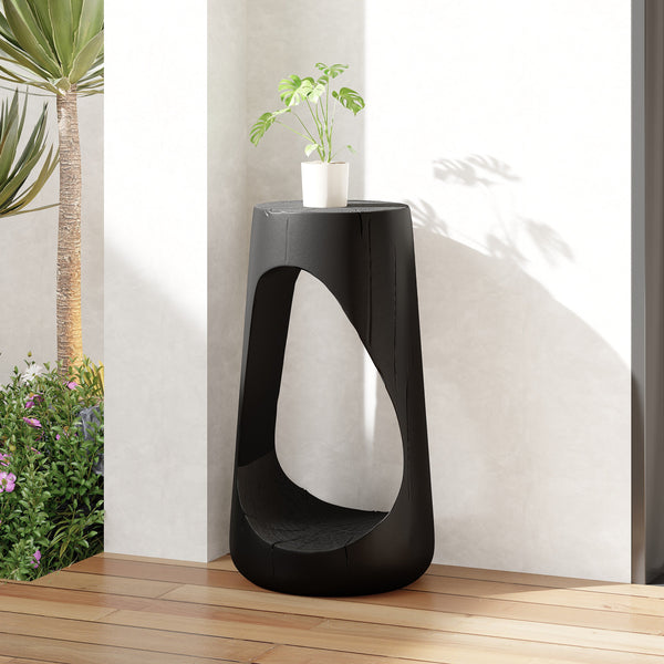 Hollow Design End Table with Wood Like Texture, and Black Color