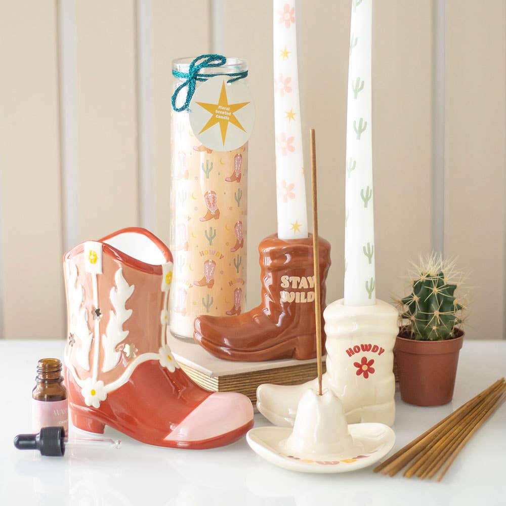 Pink Cowboy Boot Tealight Wax Warmer