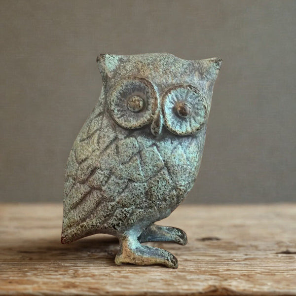 Cast Iron Owl in Antique Green, Blue Rustic Finish