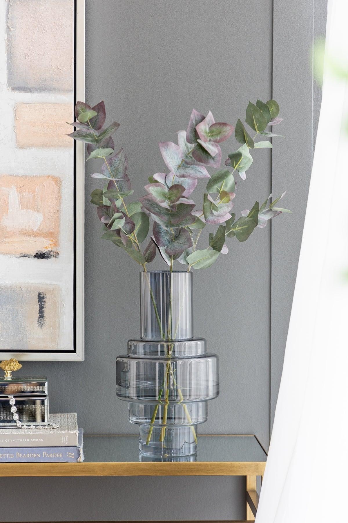 Blue Smoked Geometric Glass Decorative Vase