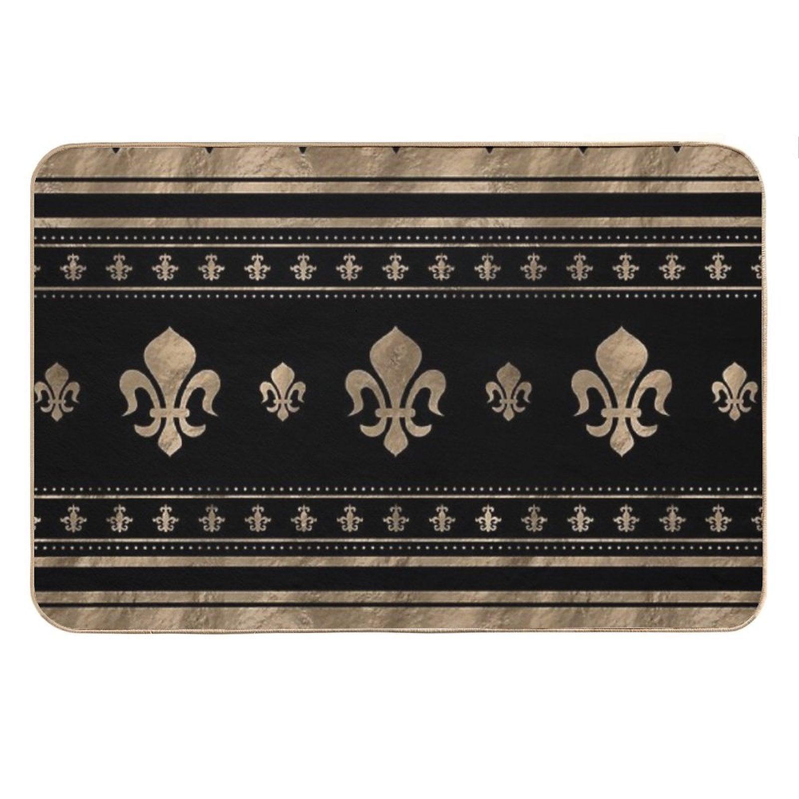 Fleur-de-lis Luxury Ornament - Black And Gold Bath Mat