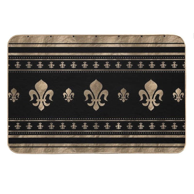 Fleur-de-lis Luxury Ornament - Black And Gold Bath Mat