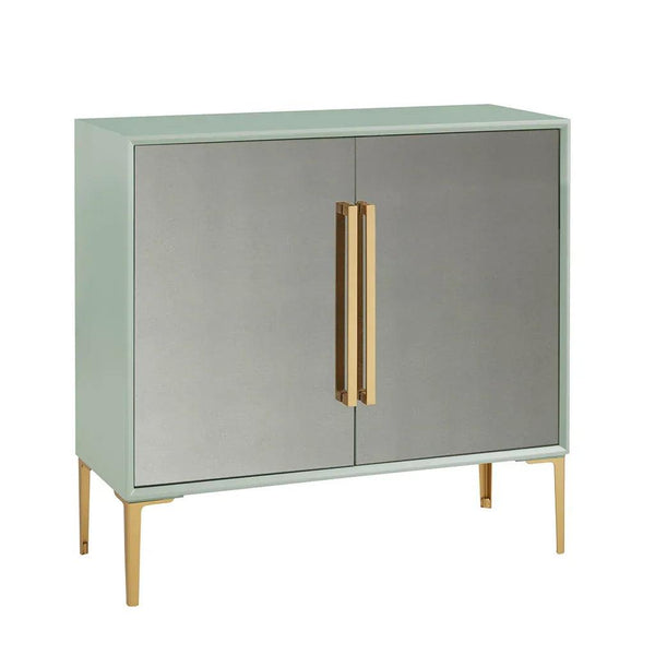 Curry 2 Door Accent Cabinet - Pale Mint Green with Distressed Mirror Doors and Gold Hardware - Gifts for You 'n Me