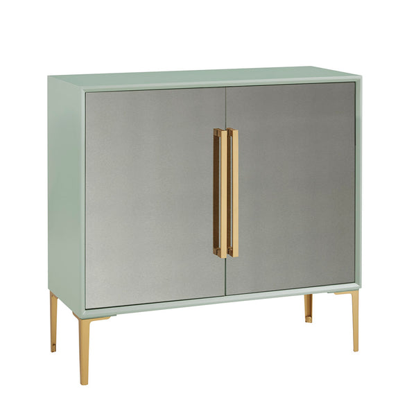 Curry 2 Door Accent Cabinet - Pale Mint Green with Distressed Mirror Doors and Gold Hardware - Gifts for You 'n Me