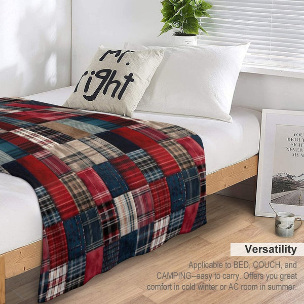 Cozy Multicolor Plaid Flannel Patchwork Wrinkle-free Throw Blanket