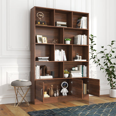 70.87' Tall Bookshelf with 10 Cubes and 3 Doors, 4-Tier Bookshelf, Open Shelf Bookcase with Cabinet, Modern Cube Storage Organizer for Living Room, and Office