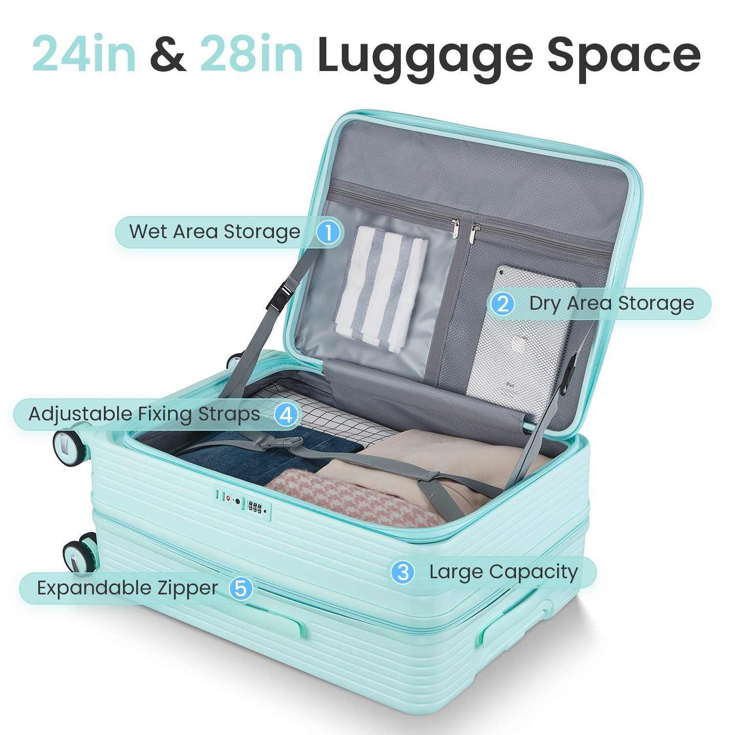 Luggage Sets 3 Piece(20/24/28), Expandable Carry On Luggage with TSA Lock Airline Approved, 100% PC Hard Shell and Lightweight Suitcase with Front Pocket and Spinner Wheels