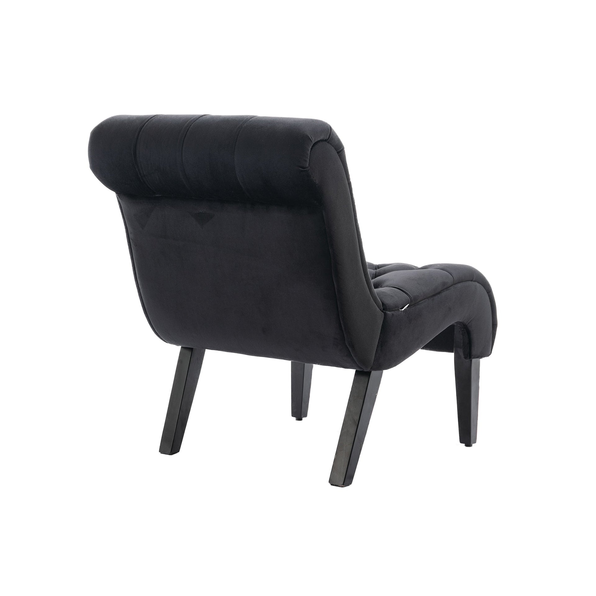 Modern Velvet Armless Accent Chair — Upholstered Button Fabric with Wooden Legs