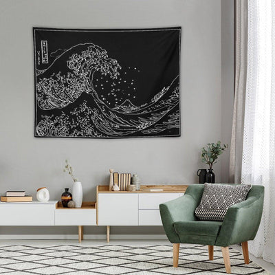 Great Wave Outline Black And White Tapestry