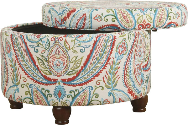 Large Upholstered Round Storage Ottoman Living Room