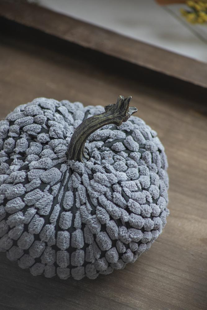 Set of 3 Gray Fabric Decorative Pumpkins