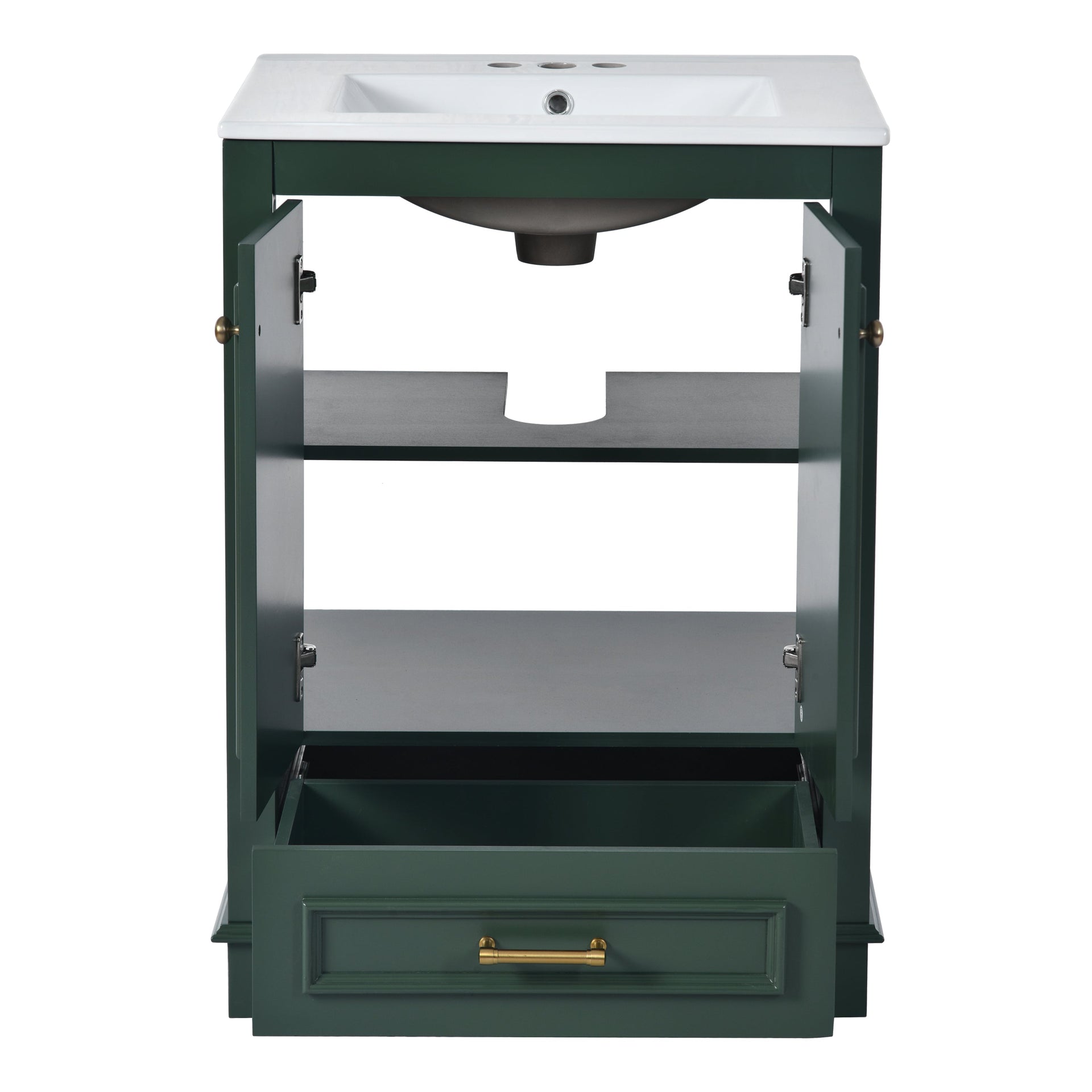 Bathroom Vanity with Ceramic Sink and Modern Freestanding Storage Cabinet, Soft-Close Doors