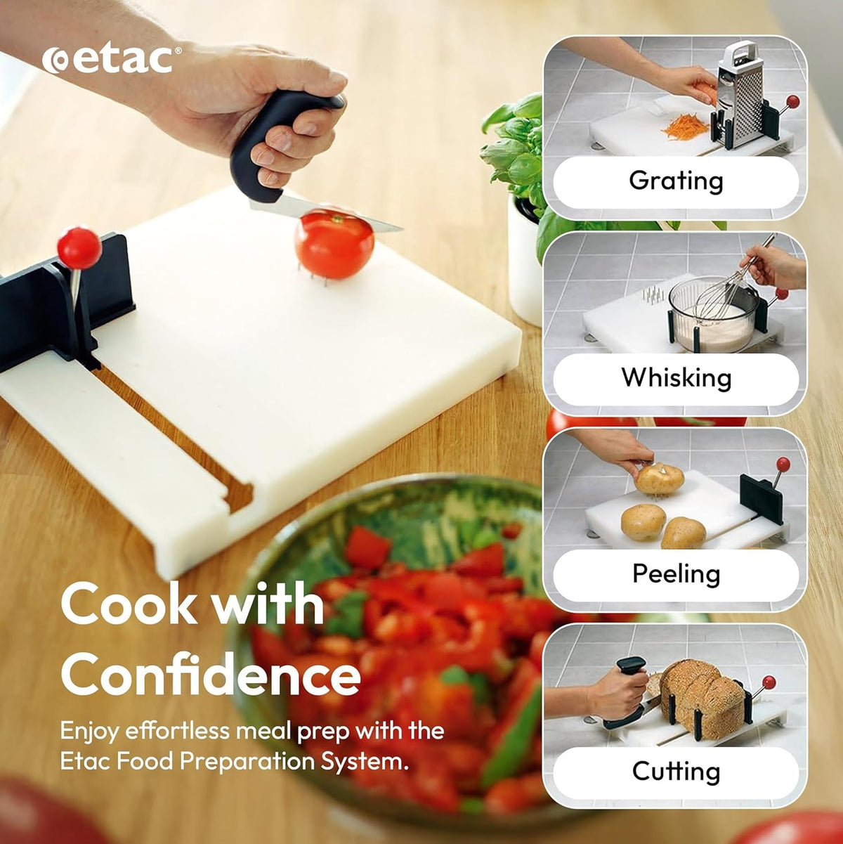 Adaptive One-Handed Cutting Board with Suction Base & Adjustable Clamp