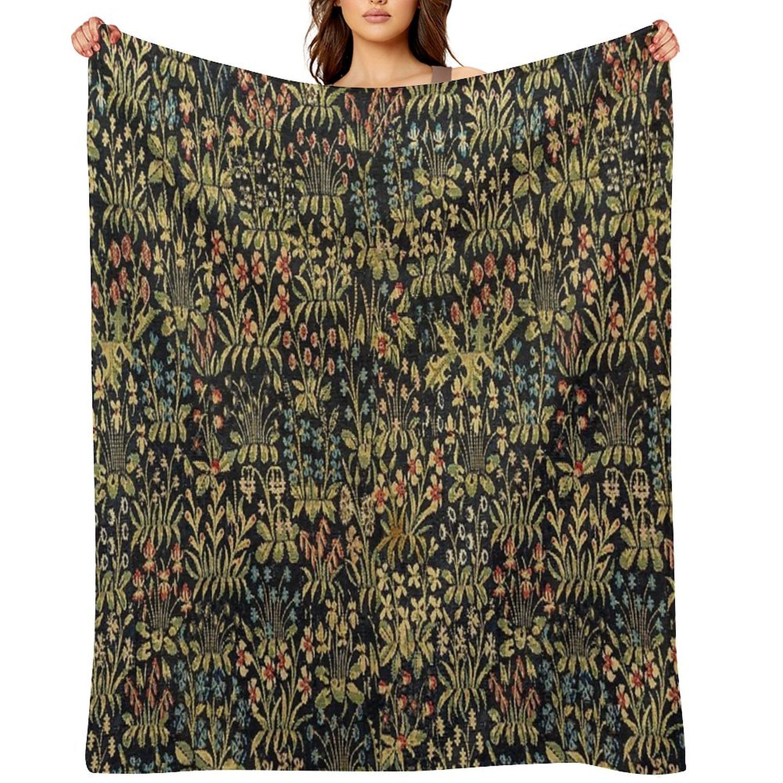 Medieval Gothic Fantasy Flowers Tapestry Floral Pattern Quick-dry Throw Blanket