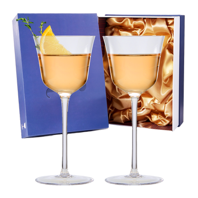 Vintage Crystal Nick & Nora/Wine Coupe Glasses - Set of 2 - Clear Radiance - Cocktails, Wine, Whiskey, Gin, Cocktail Glass - Hand Blown Classy Glass - Timeless Art Deco Design - Long Stemmed (5 OZ)