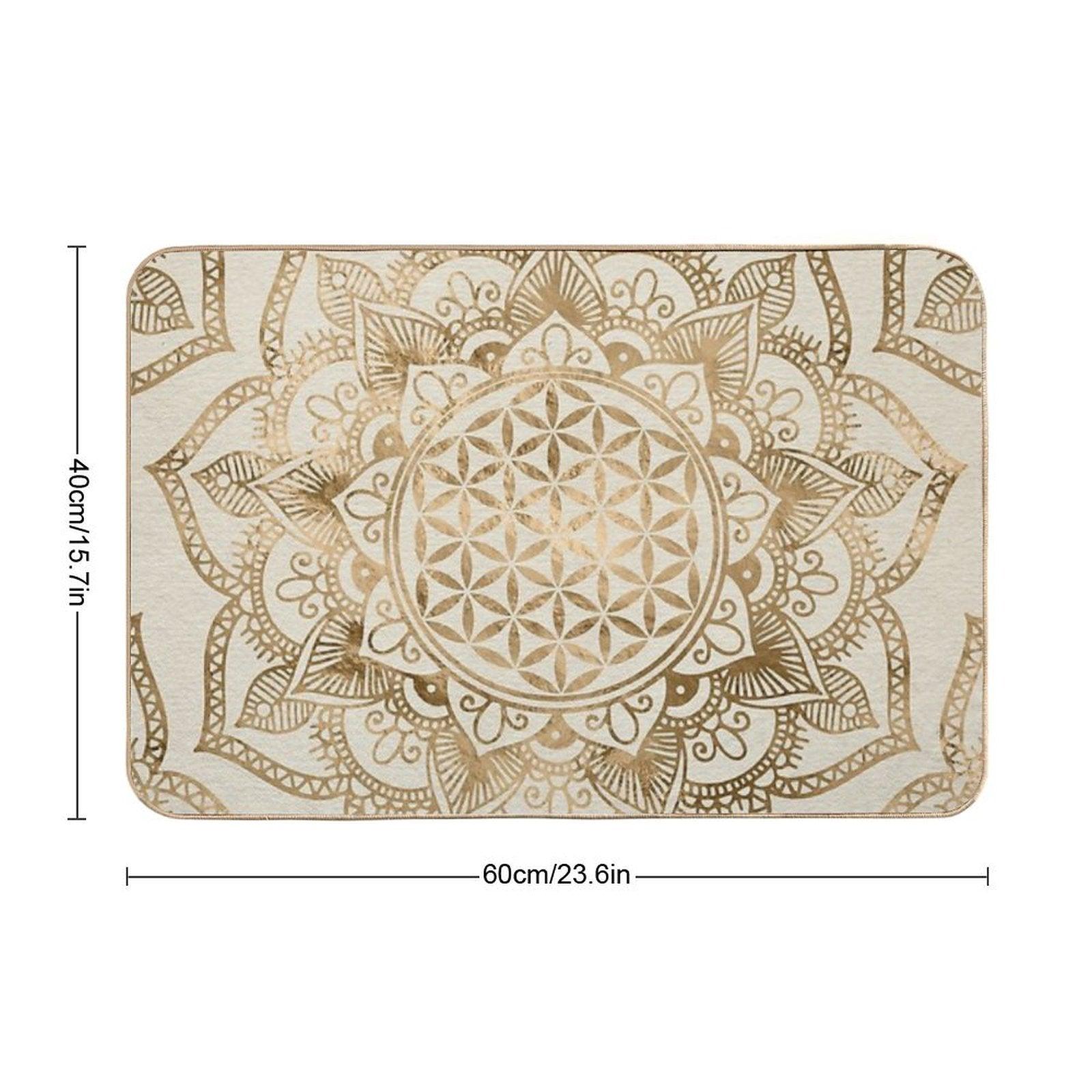 Flower of Life in Lotus - Pastel Golds And Canvas Bath Mat