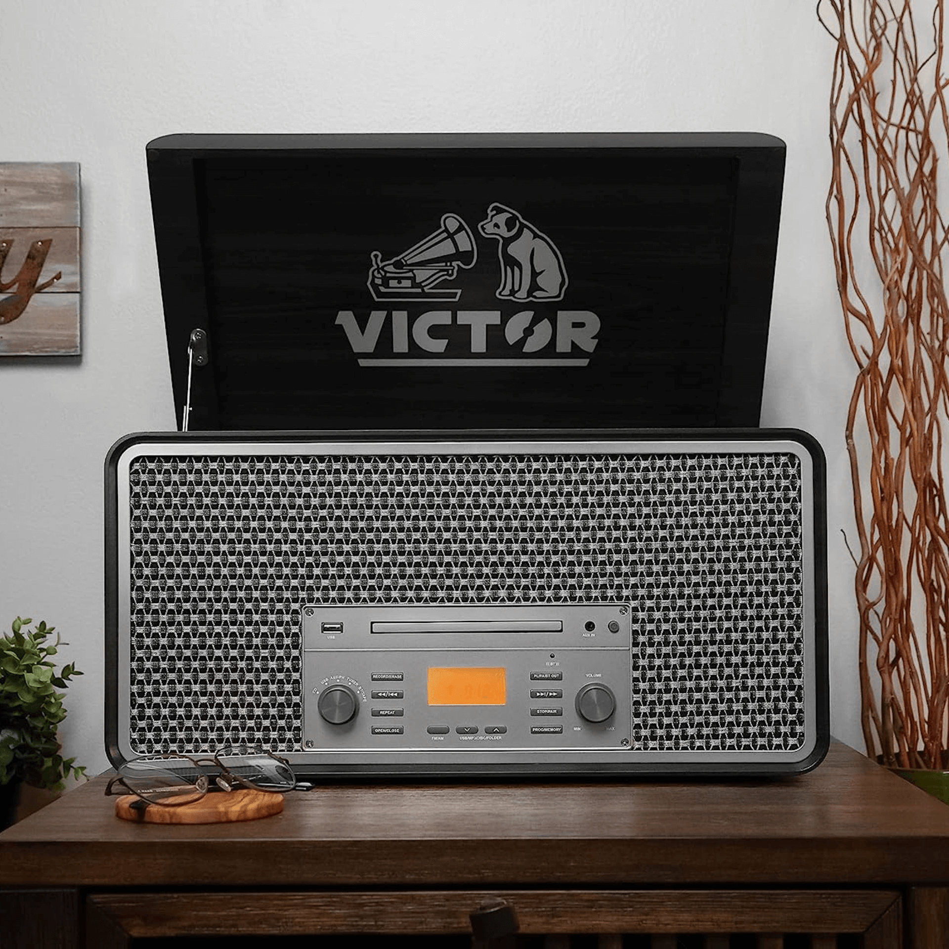 Victor Monument 8-in-1 Wood Music Center Graphite - Refurbished