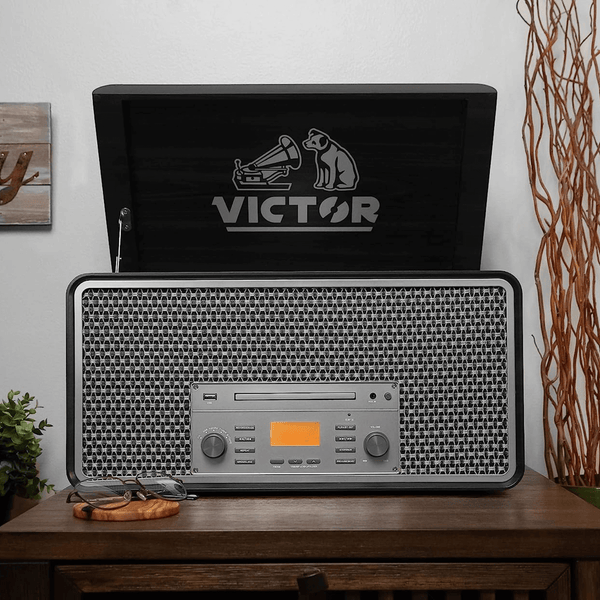 Victor Monument 8-in-1 Wood Music Center Graphite - Refurbished