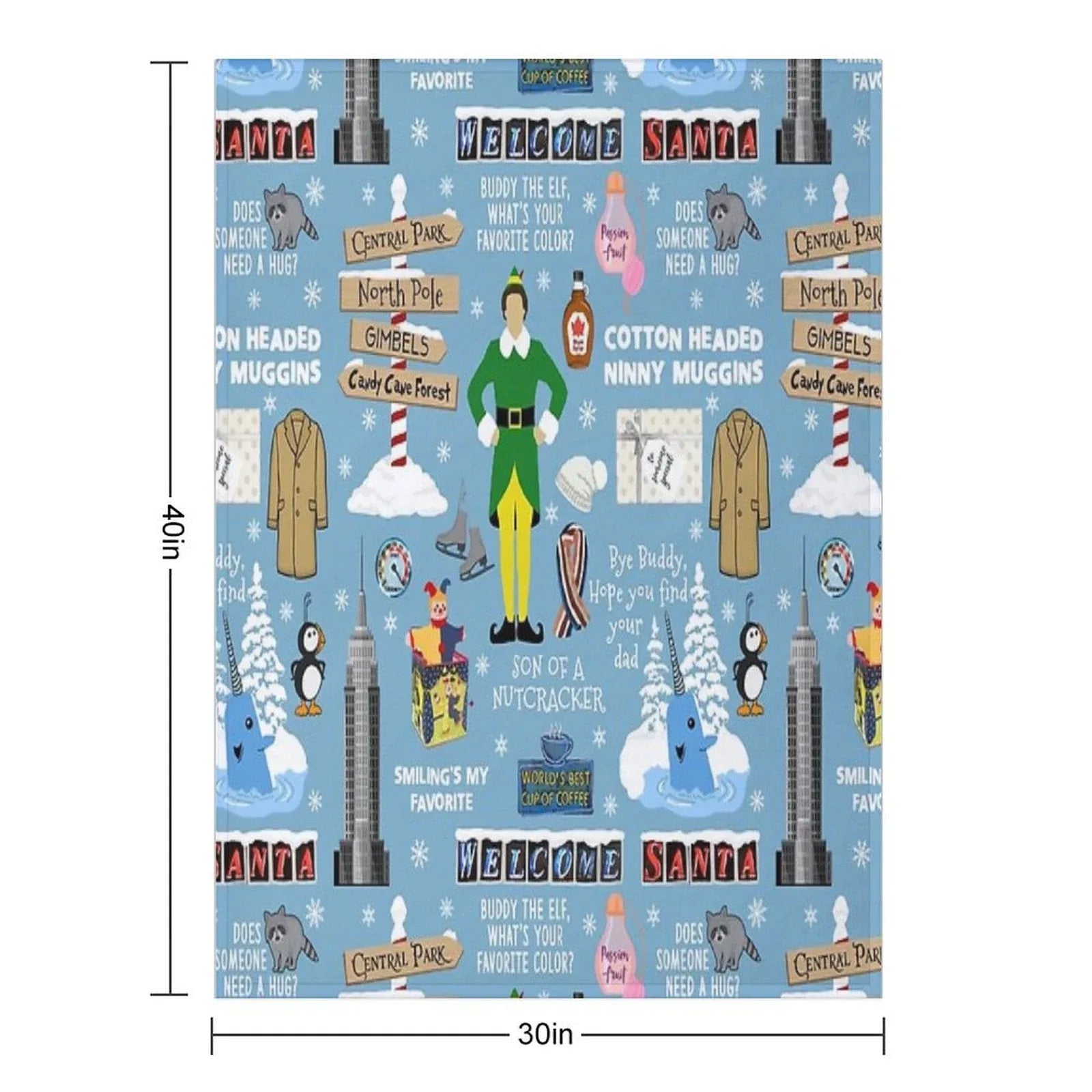 Buddy The Elf Collage, Blue Background Throw Blanket