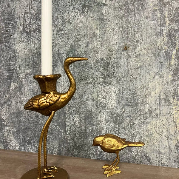 Crane Candle Holder with Antique Gold Finish