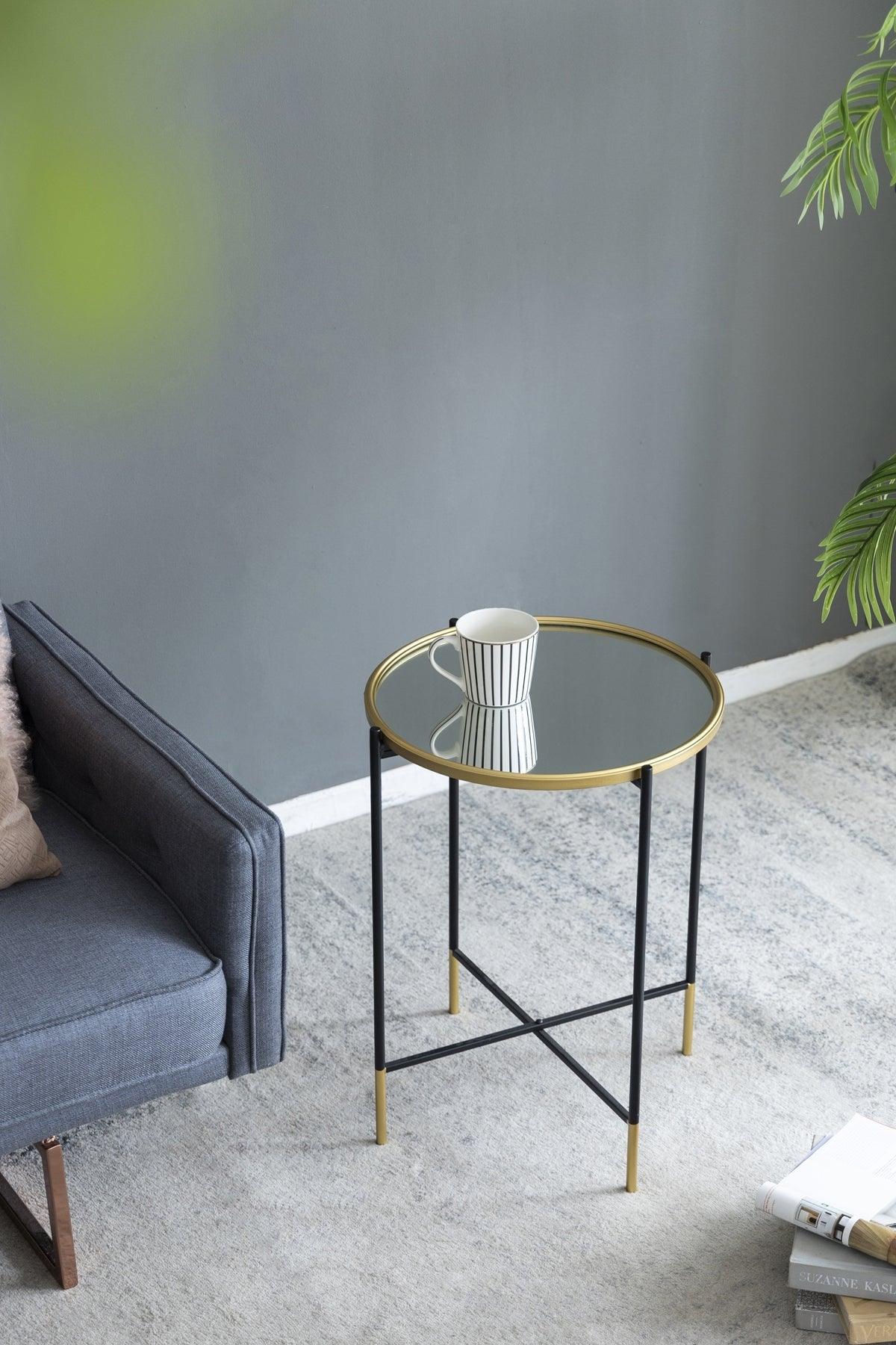 Set of 2 Gold Nesting Side Tables with Mirrored Tops