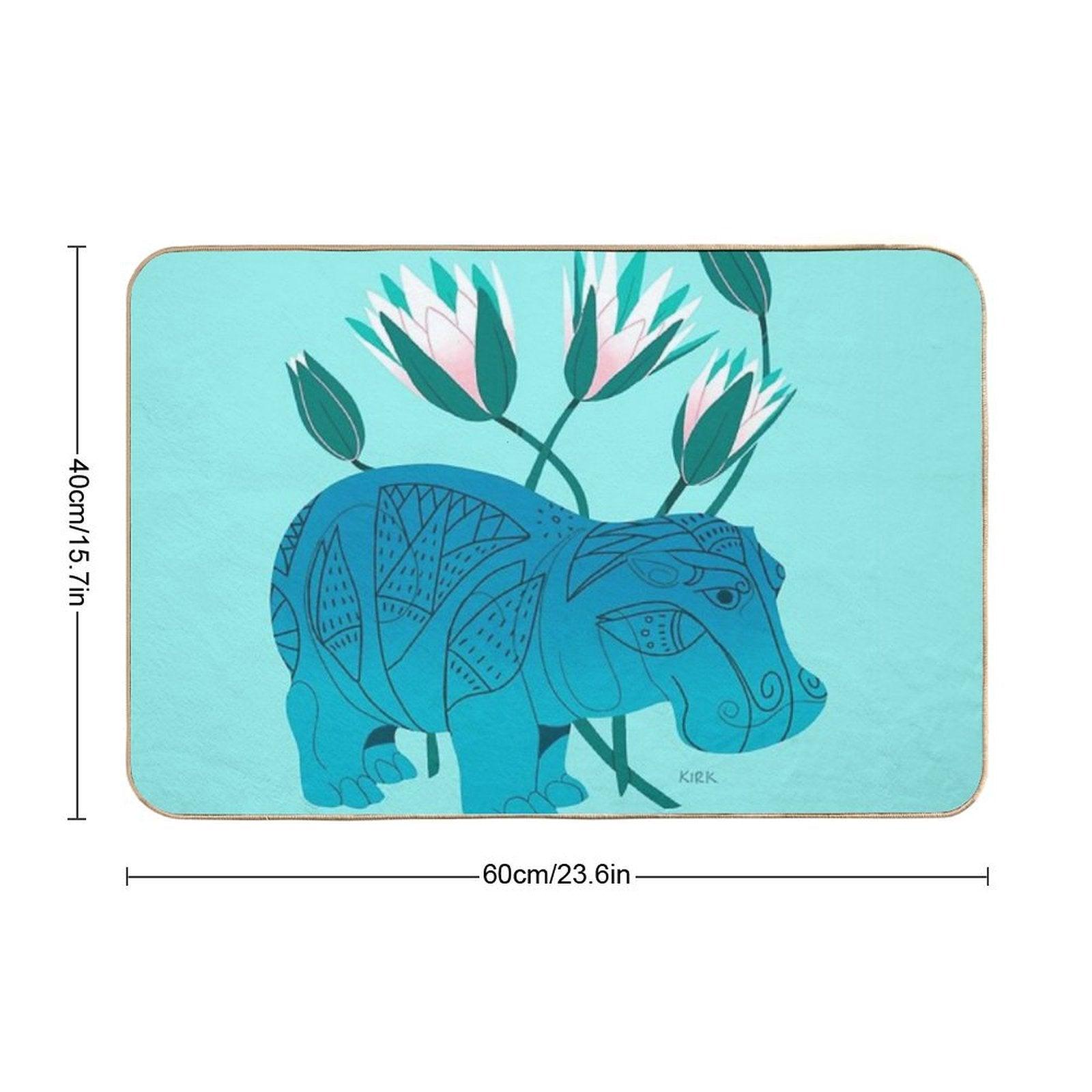 Faience Hippo - Floral Artefacts Bath Mat