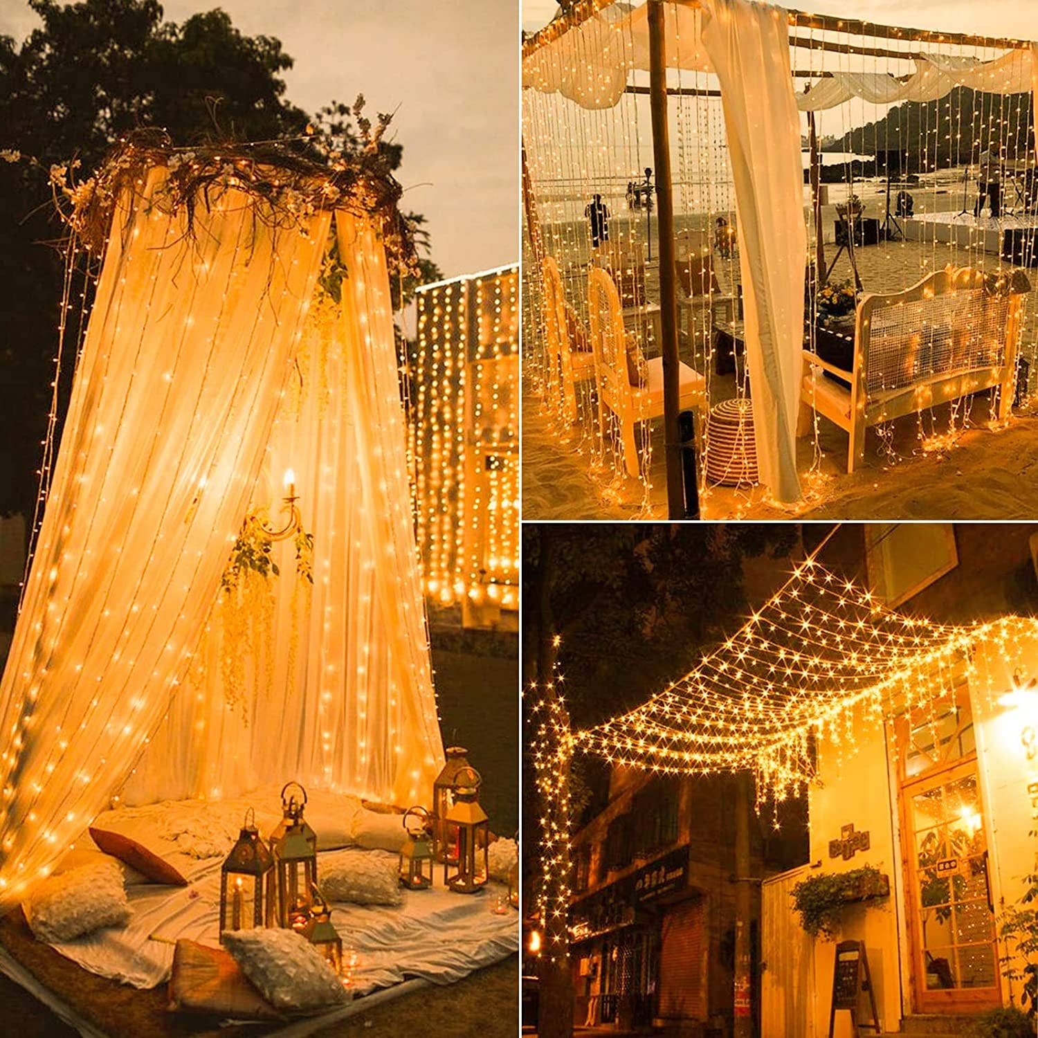 Solar Curtain Lights – Waterproof Outdoor String Lights with Dusk to Dawn Sensor