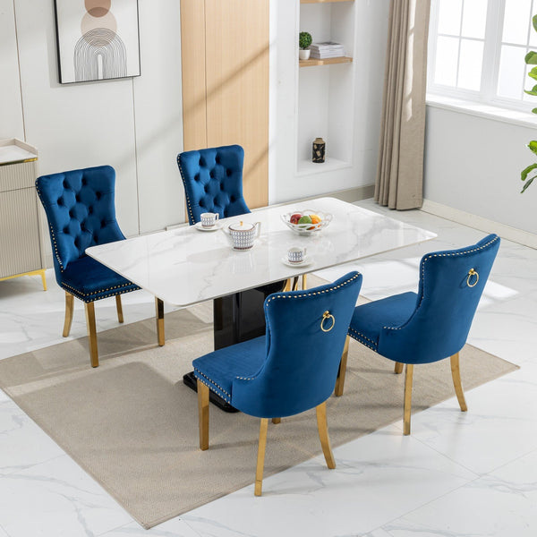 Nikki Collection Modern Tufted Solid Wood Velvet Upholstered Dining Chair with Gold Legs