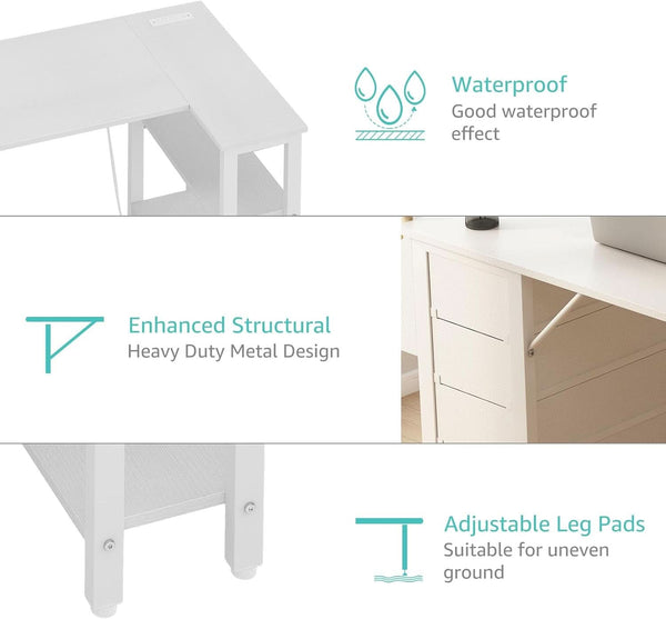 White 47 Inch L Shaped Corner Desk With Reversible Storage