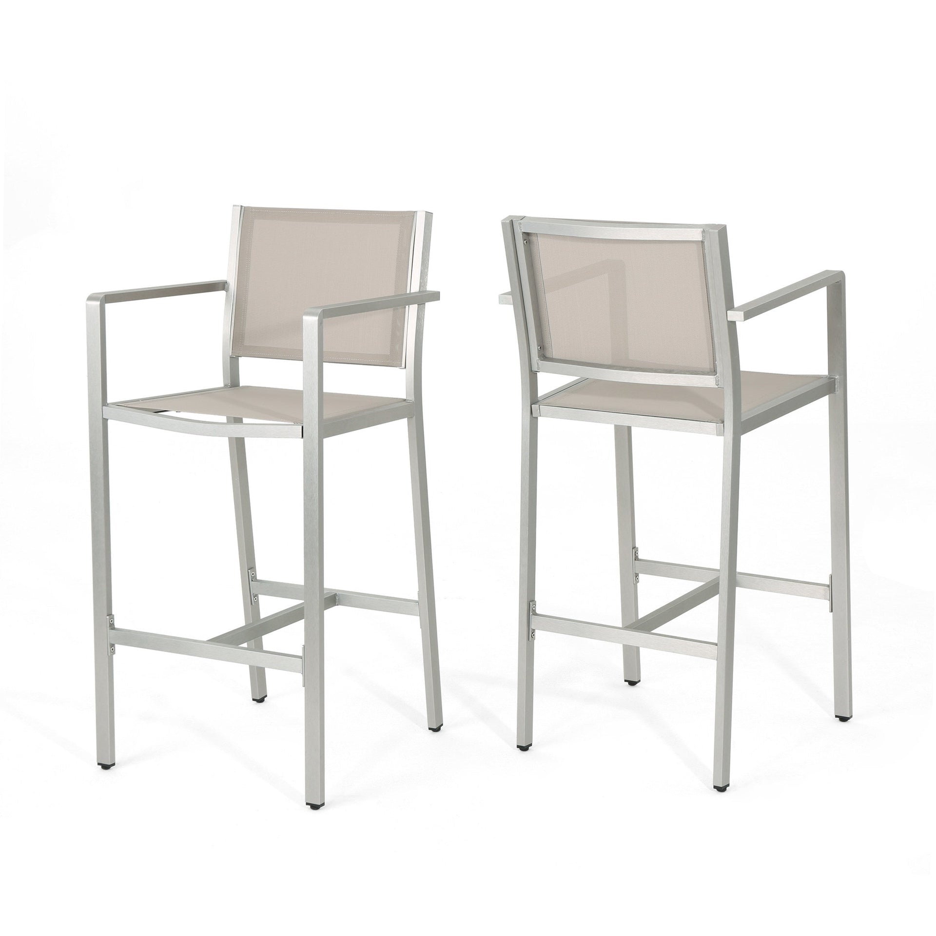 29.5' Outdoor Rust-Proof Aluminum Barstools with Grey Mesh Backrest and Seat, Set of 2