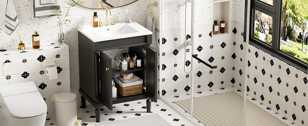 Modern Bathroom Vanity with Top Sink and 2-Tier Large Storage Shelves Cabinet