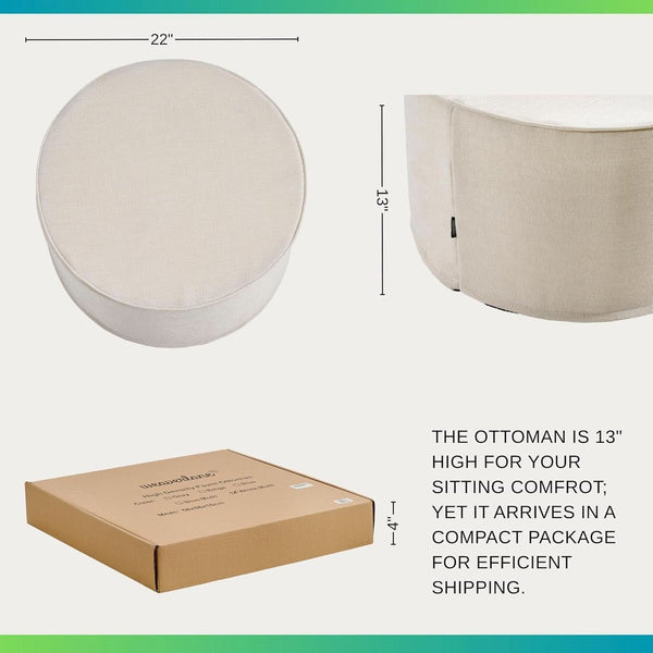 Twenty Two Inch Beige Ottoman Pouf With Ultra Premium Foam