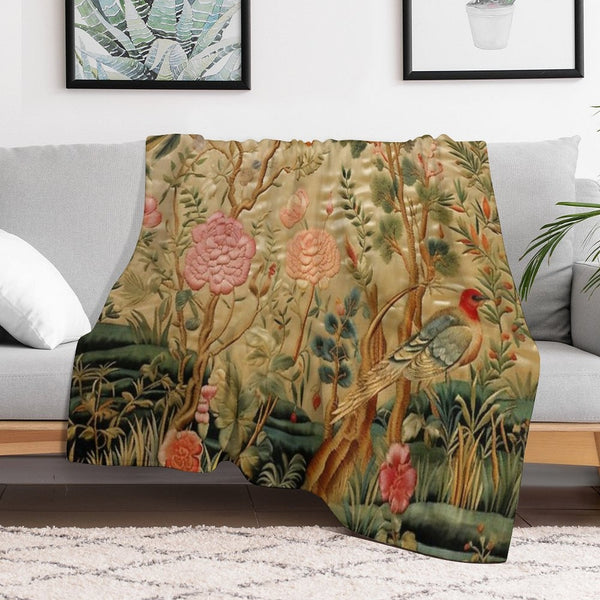 Silk Floral Birds Carpet Throw Blanket BionZax