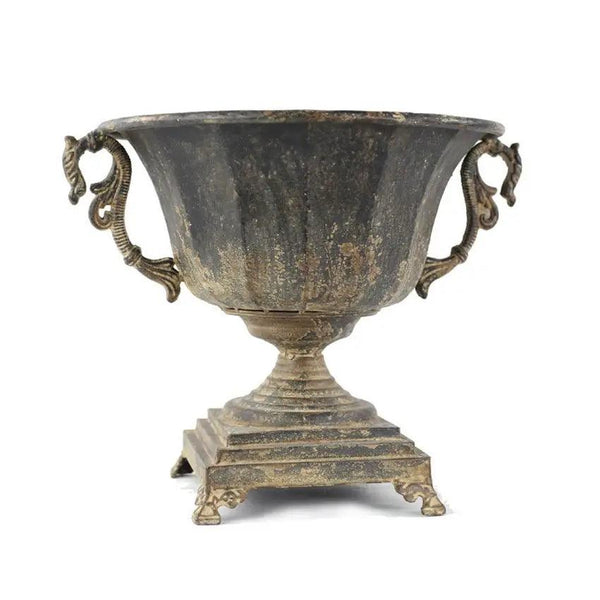 Distressed Black Iron Urn