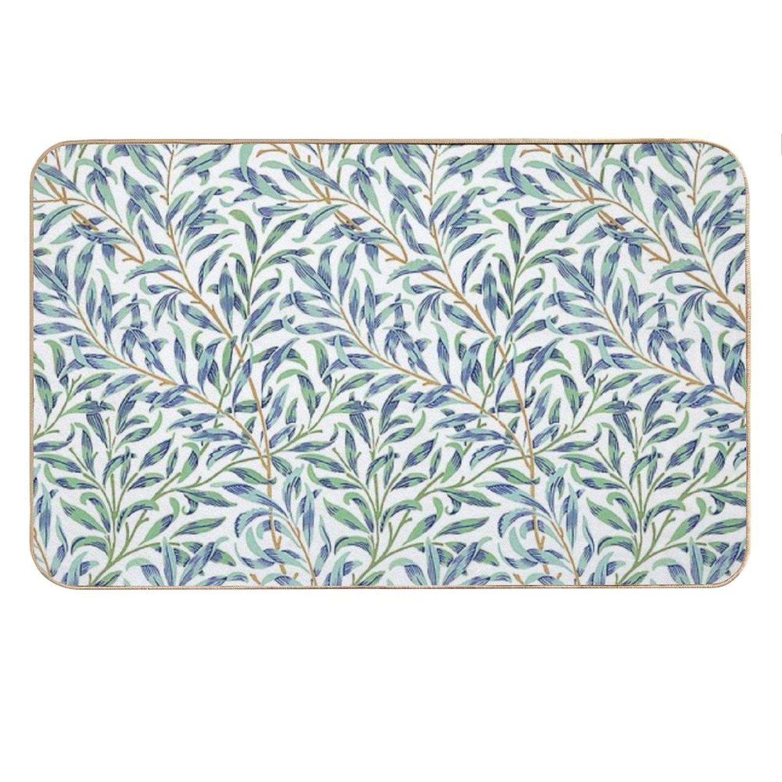 Willow Bough by William Morris - Seamless-  Blue And Green Leaves on Off White Background Bath Mat