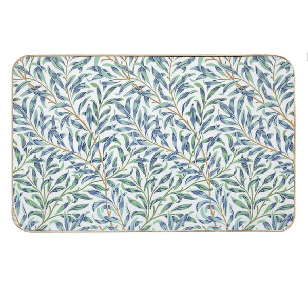 Willow Bough by William Morris - Seamless-  Blue And Green Leaves on Off White Background Bath Mat
