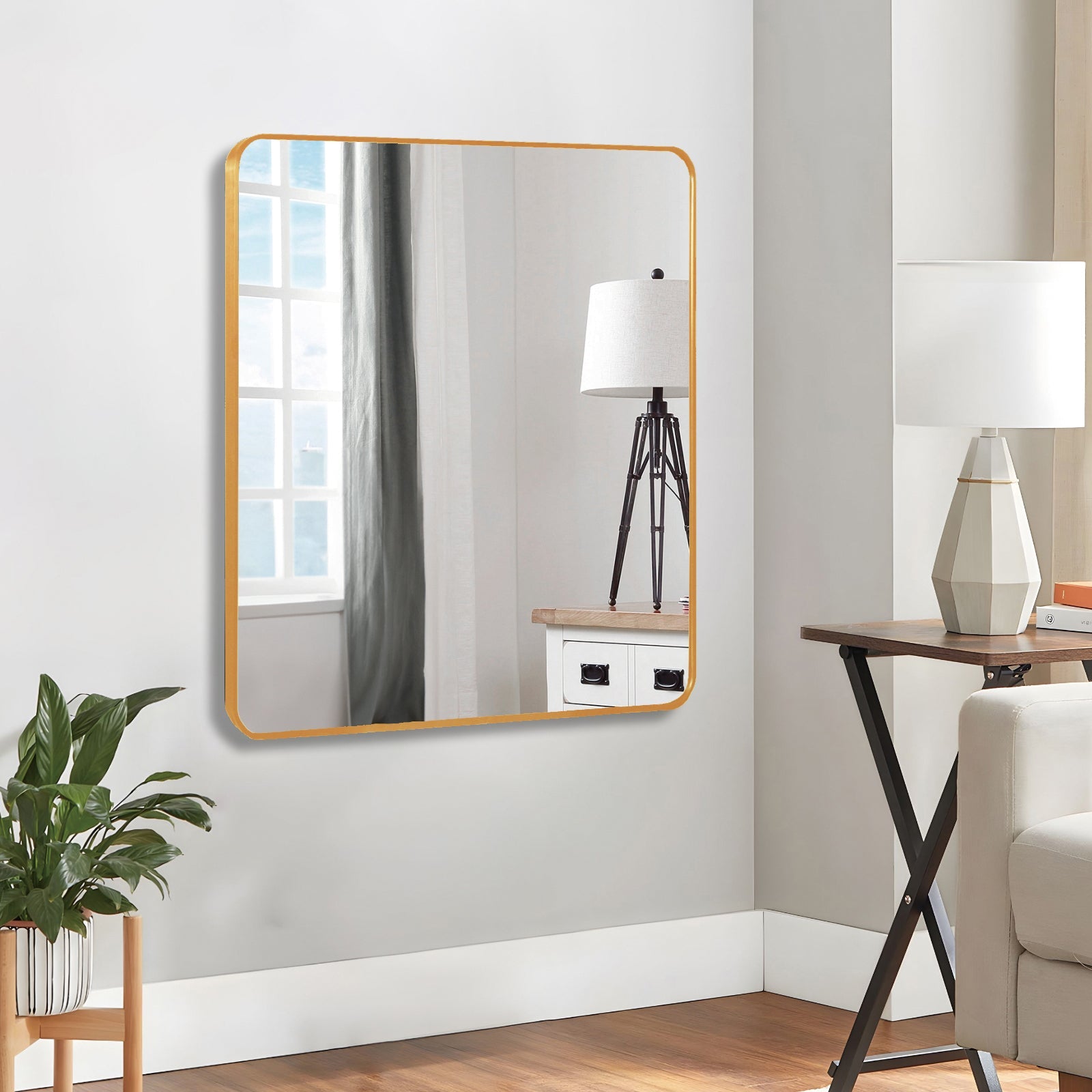 Metal Framed Square Bathrrom Mirror for Wall, Modern Vanity Bathroom Wall Mirror