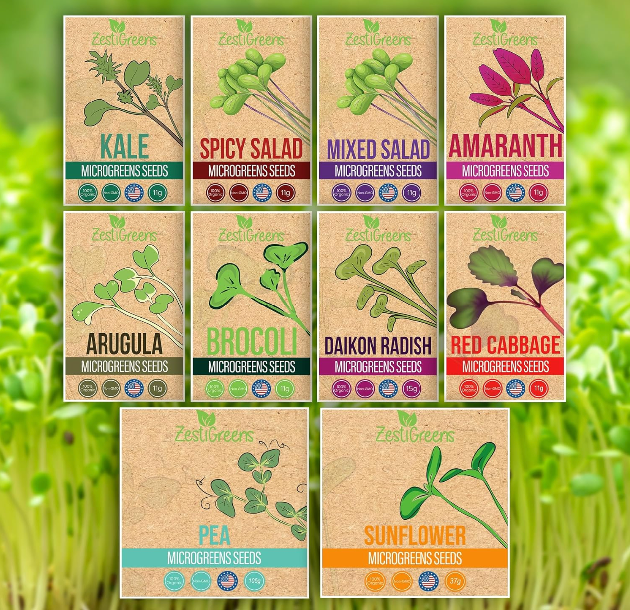 Organic Microgreens Seeds - Variety Pack | Easy Microgreens Growing Kit, Quick Harvest