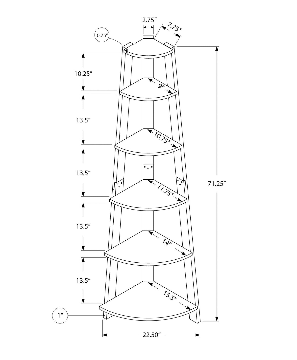Five-Tier Corner Bookshelf
