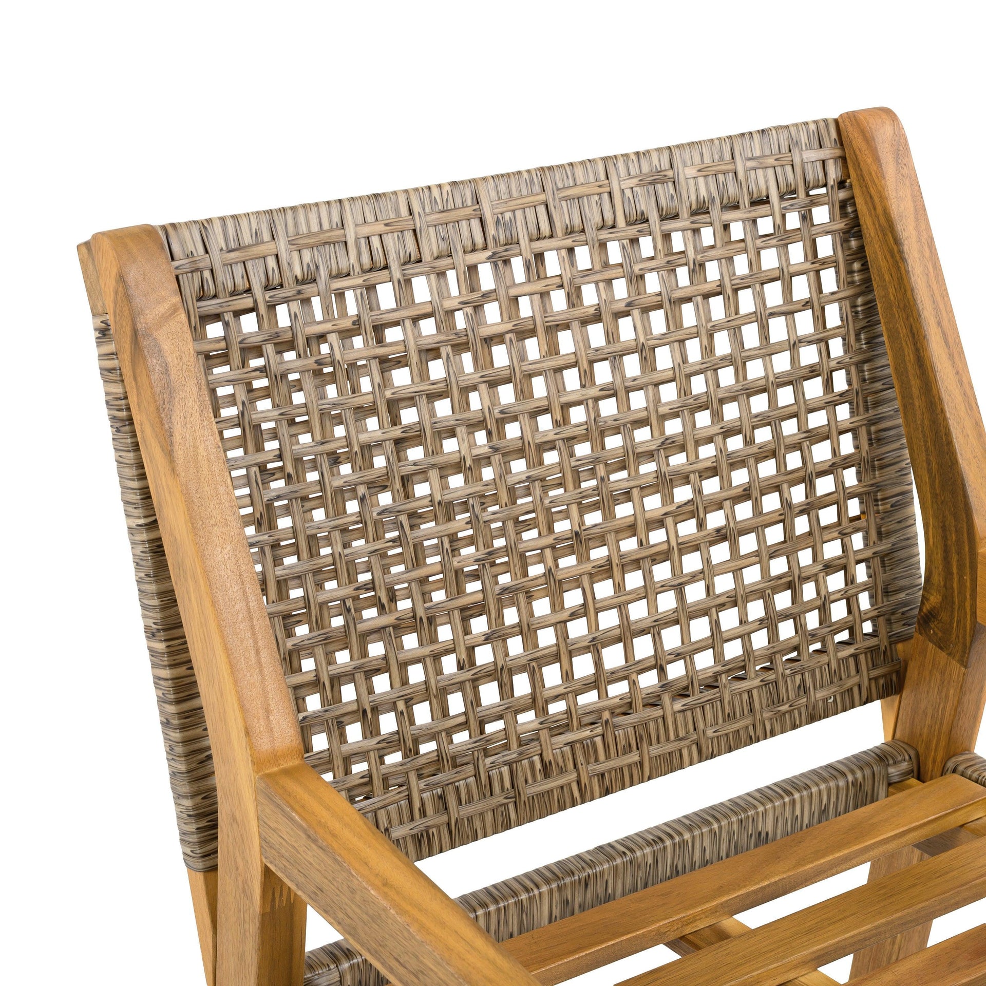 6 Outdoor Acacia Wood and Wicker Dining Chairs Set