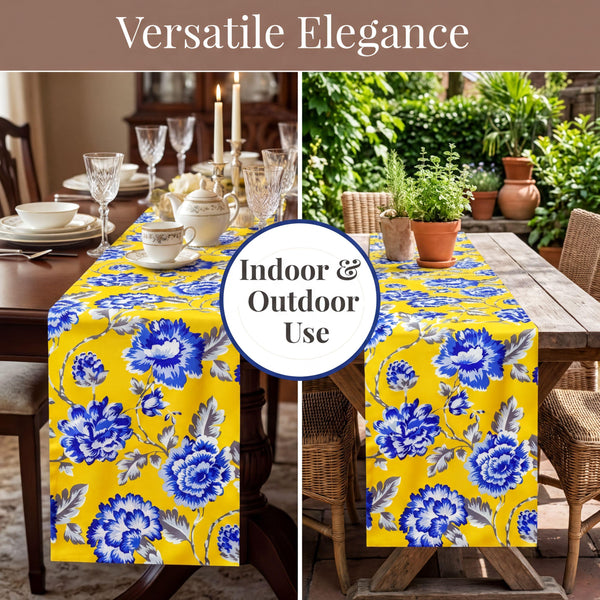 Yellow Blue Floral Table Runner – Printed