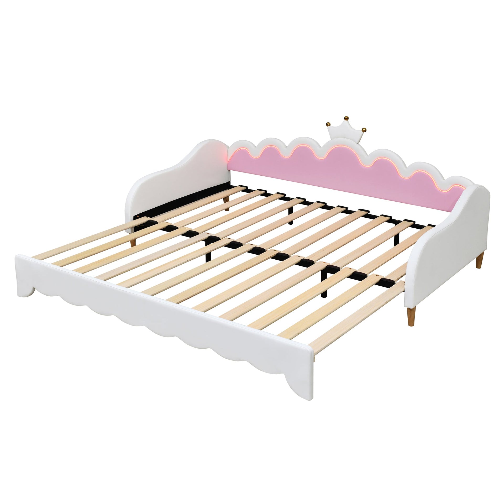 Twin Extending Daybed with LED Lights, Modern Upholstered Princess Daybed